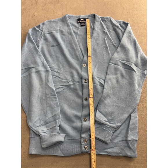 STEEPLECHASE Mens Large Blue V-Neck Button Front Cardigan Sweater L - Picture 3 of 6